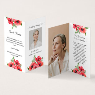 Folded Poppy Photo Funeral Prayer Card