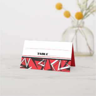 Folded Red, Black, White Place Card