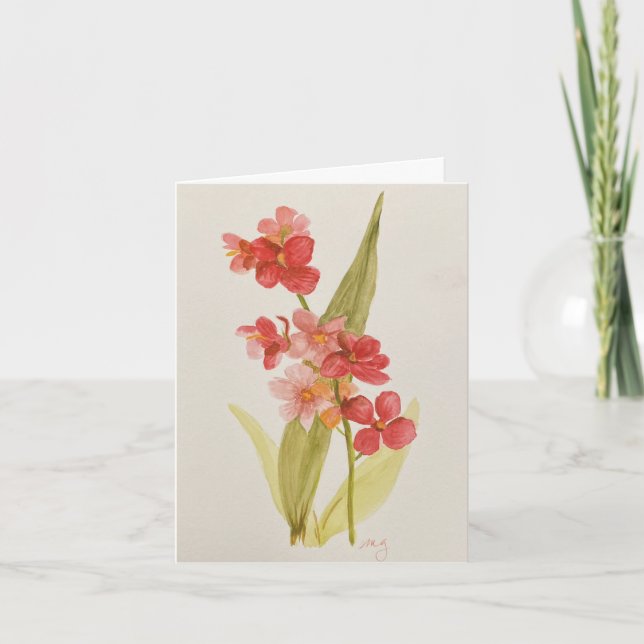 Folded Red Orchid Greeting Card (Front)