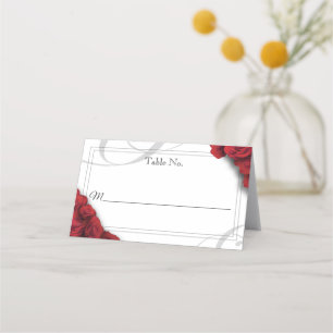 Folded Red Roses Elegant Place Card