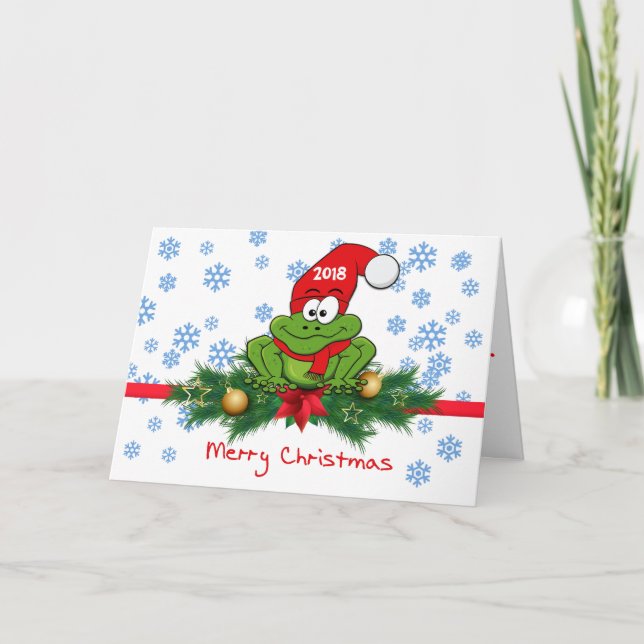 Folded Silly Cartoon Frog Christmas Greeting Card (Front)