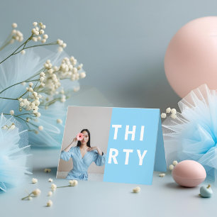 Folded Sky Blue 30th Birthday Thank You Card