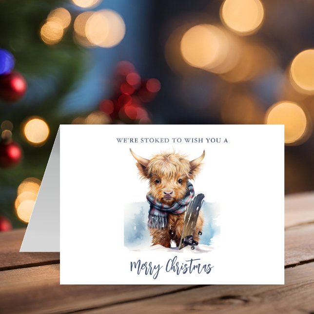 Folded Snowboarding Highland Cow Photo Card (Creator Uploaded)