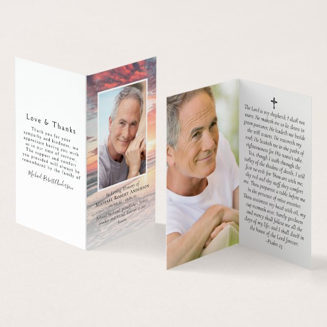 Folded Sunset Ocean Memorial Prayer Card (Inside and Outside)