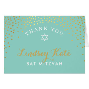 FOLDED THANK YOU bat mitzvah gold confetti MINT