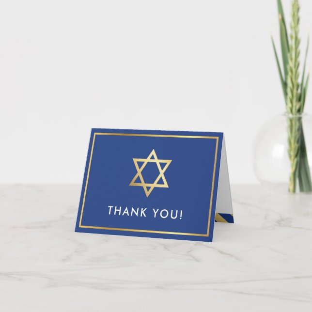 FOLDED THANK YOU bat mitzvah gold star royal blue Card (Front)