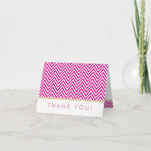 FOLDED THANK YOU bold chevron pattern pink gold Card