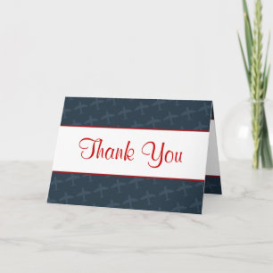 Folded Thank You Card Aeroplane Flight Blue/Red F