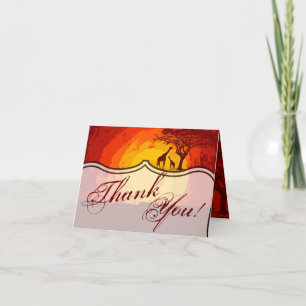 Folded Thank You Card African Safari Giraffe Sunse