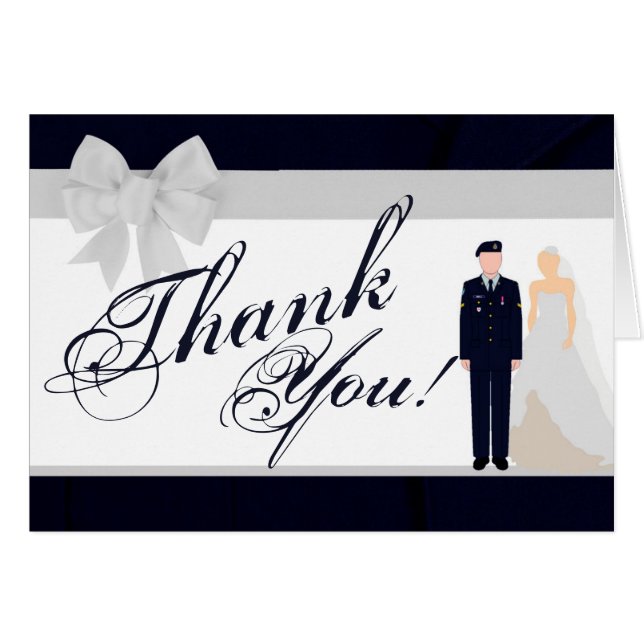 Folded Thank You Card ARMY Uniform Blues Bride (Front Horizontal)