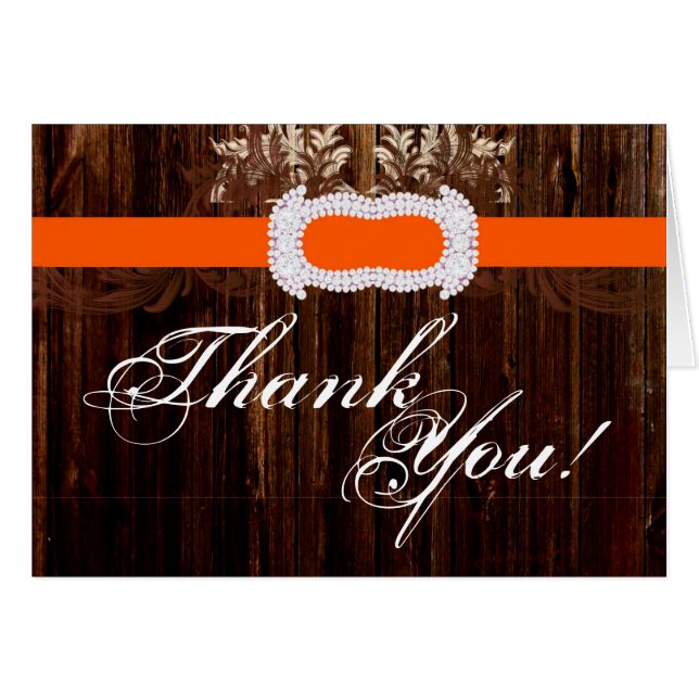 Folded Thank You Card Barn Wood Diamond Ribbon (Front Horizontal)
