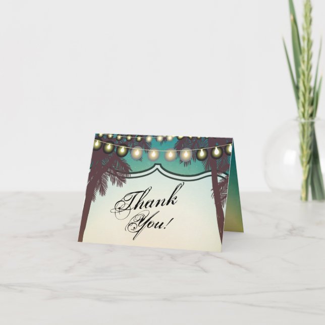 Folded Thank You Card Beach Sunset Palm Trees Stri (Front)