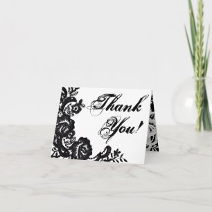 Folded Thank You Card Black Lace Damask Antique