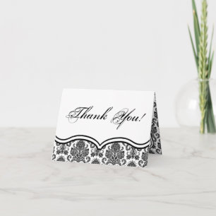 Folded Thank You Card Black White Damask Lace Prin