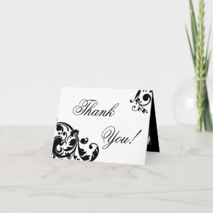 Folded Thank you Card Black White Floral Filigree