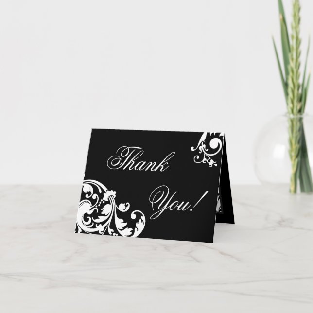 Folded Thank you Card Black White Floral Filigree (Front)