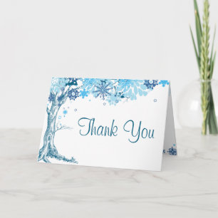 Folded Thank You Card  Blue Tree / Snowflakes