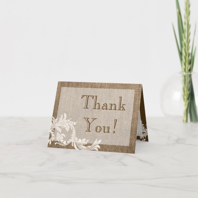 Folded Thank You Card Burlap Lace Country Western (Front)
