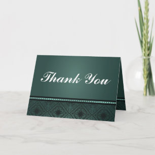 Folded Thank You Card Damask Teal Couple Man Woman