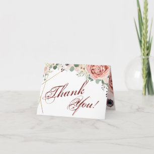 Folded Thank You Card Geometric Garden Rose Anemon