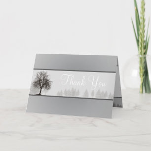Folded Thank You Card Grey Winter Trees Snow Bare