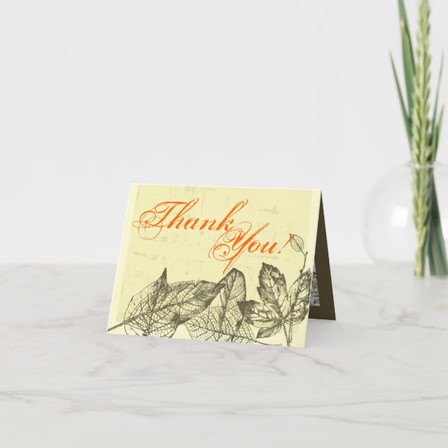 Folded Thank You Card Hand Drawn Fall Leaves Autum (Front)