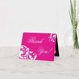 Folded Thank you Card Hot Pink Floral Filigree
