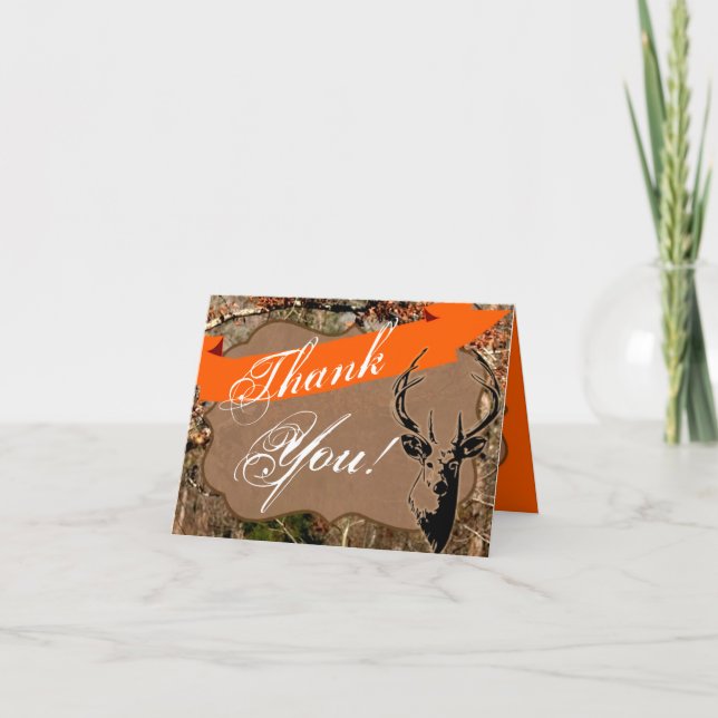 Folded Thank You Card Hunting Deer Buck Head Camo (Front)