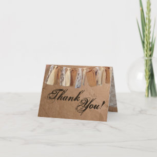Folded Thank You Card Kraft Paper Bag Lace Burlap