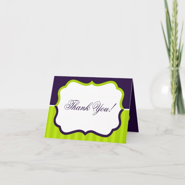 Folded Thank you Card Lime Green & Purple Stripe (Front)