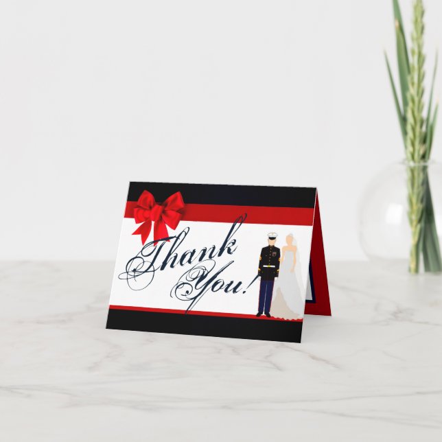Folded Thank You Card Marine Uniform Groom Bride (Front)