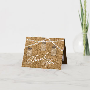 Folded Thank You Card Mason Jar String Lights Burl