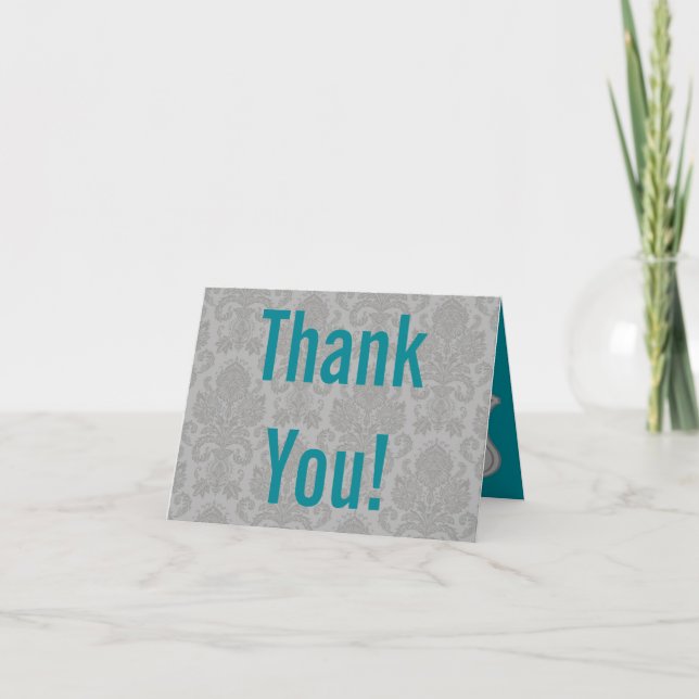 Folded Thank You Card Modern Grey Damask Lace Prin (Front)