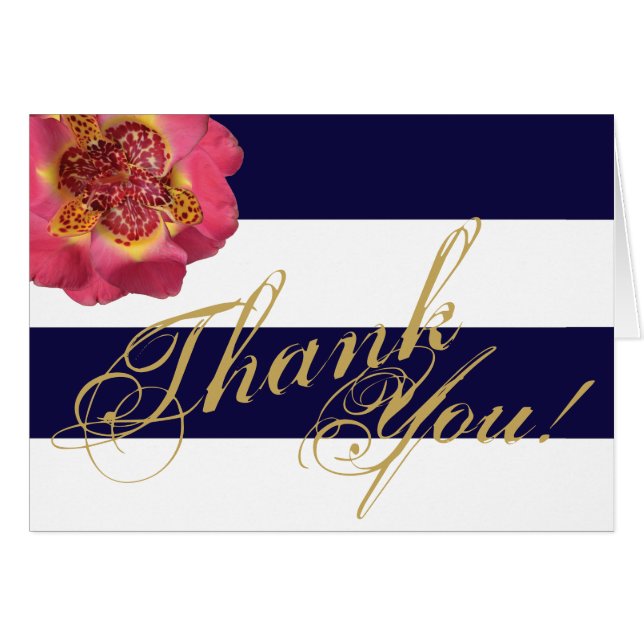 Folded Thank You Card Modern Stripe Navy Blue (Front Horizontal)