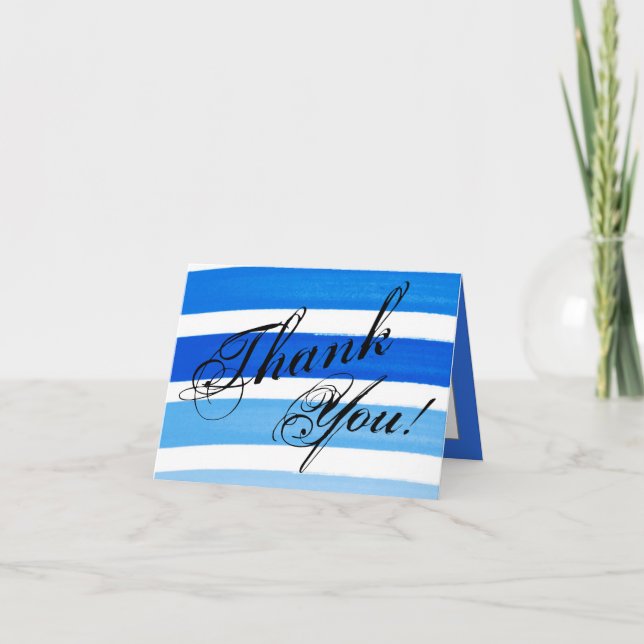 Folded Thank You Card Ombre Stripe Blue Line Fade (Front)
