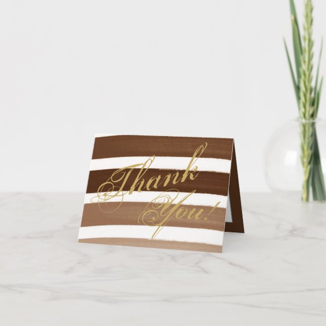 Folded Thank You Card Ombre Stripe Brown Line Fad (Front)