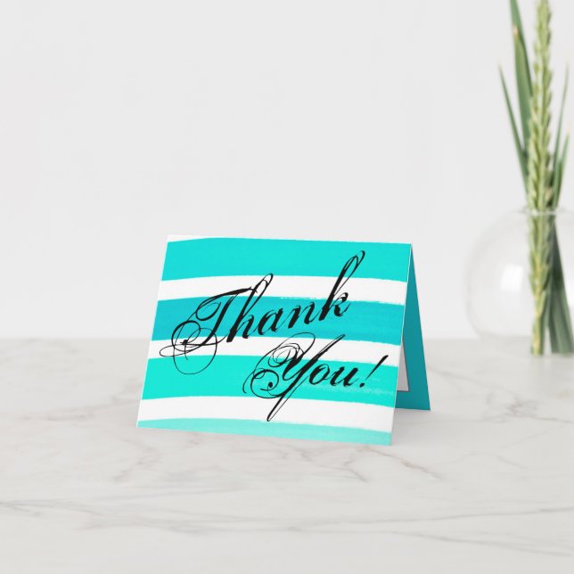 Folded Thank You Card Ombre Stripe Teal Line Fade (Front)