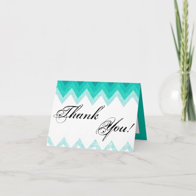 Folded Thank You Card Ombre Teal Chevron (Front)
