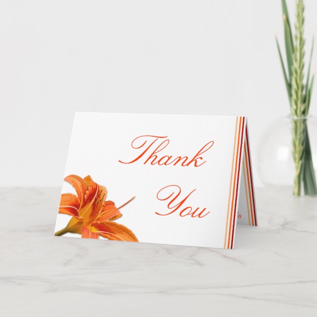 Folded Thank You Card Orange Tiger Lilly w/Stripes (Front)