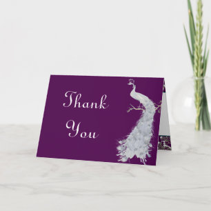Folded Thank You Card Peacock/Flower Branch Purple