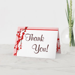 Folded Thank You Card Red Cherry Blossom