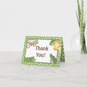 Folded Thank you Card Safari Jungle Animals Green