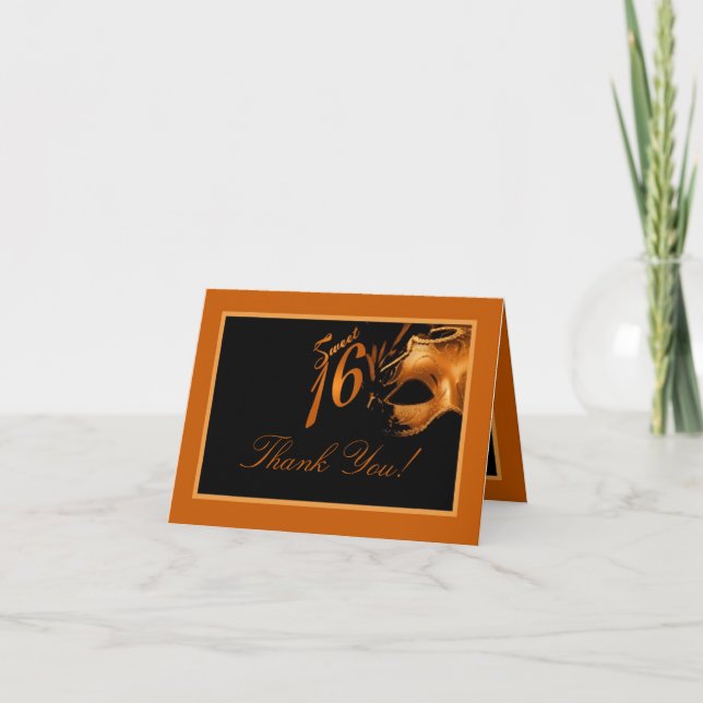 Folded Thank you Card Sweet 16 Orange Black (Front)