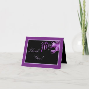 Folded Thank you Card Sweet 16 Purple Lilac Black