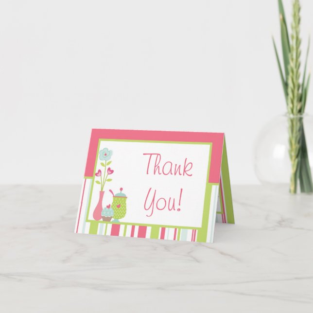 Folded Thank you Card Tea Party Pink Pastel Flower (Front)