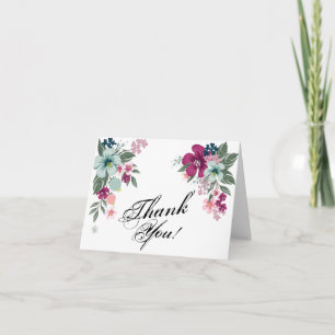 Folded Thank You Card Tropical Flowers on White