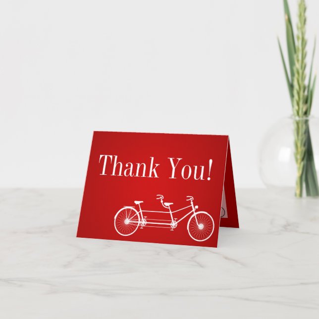 Folded Thank You Card Whimsical Red Double Bike (Front)
