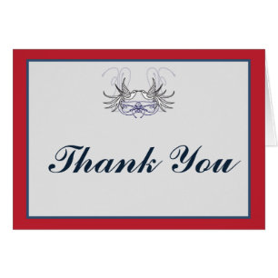 Folded Thank You Card White Dove Red Blue BG Ribbo