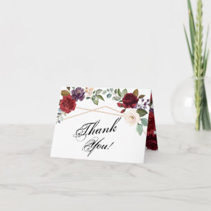 Folded Thank You Card White Roses Gold Geometric