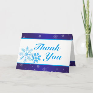 Folded Thank You Card White Snow Flakes